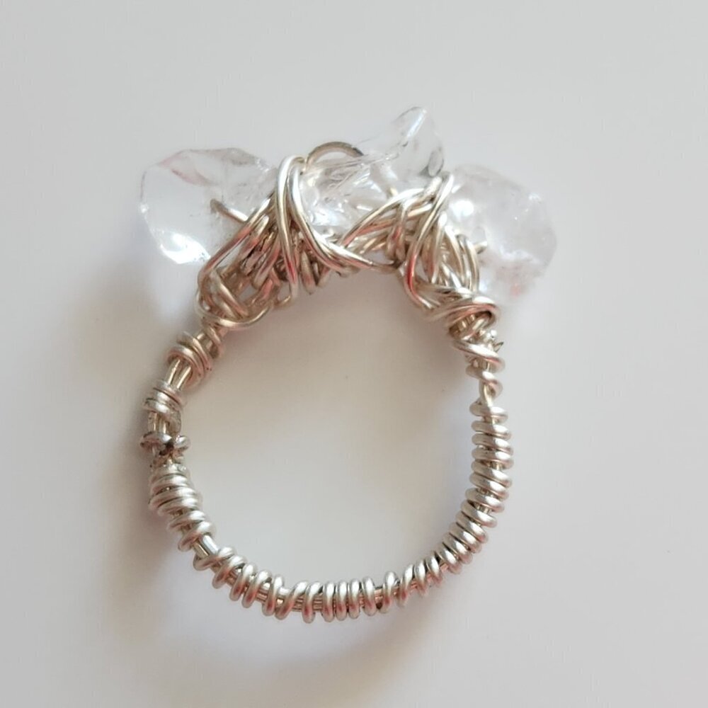 Triple white crystal silver wire ring size 7 - Picture 5 of 7